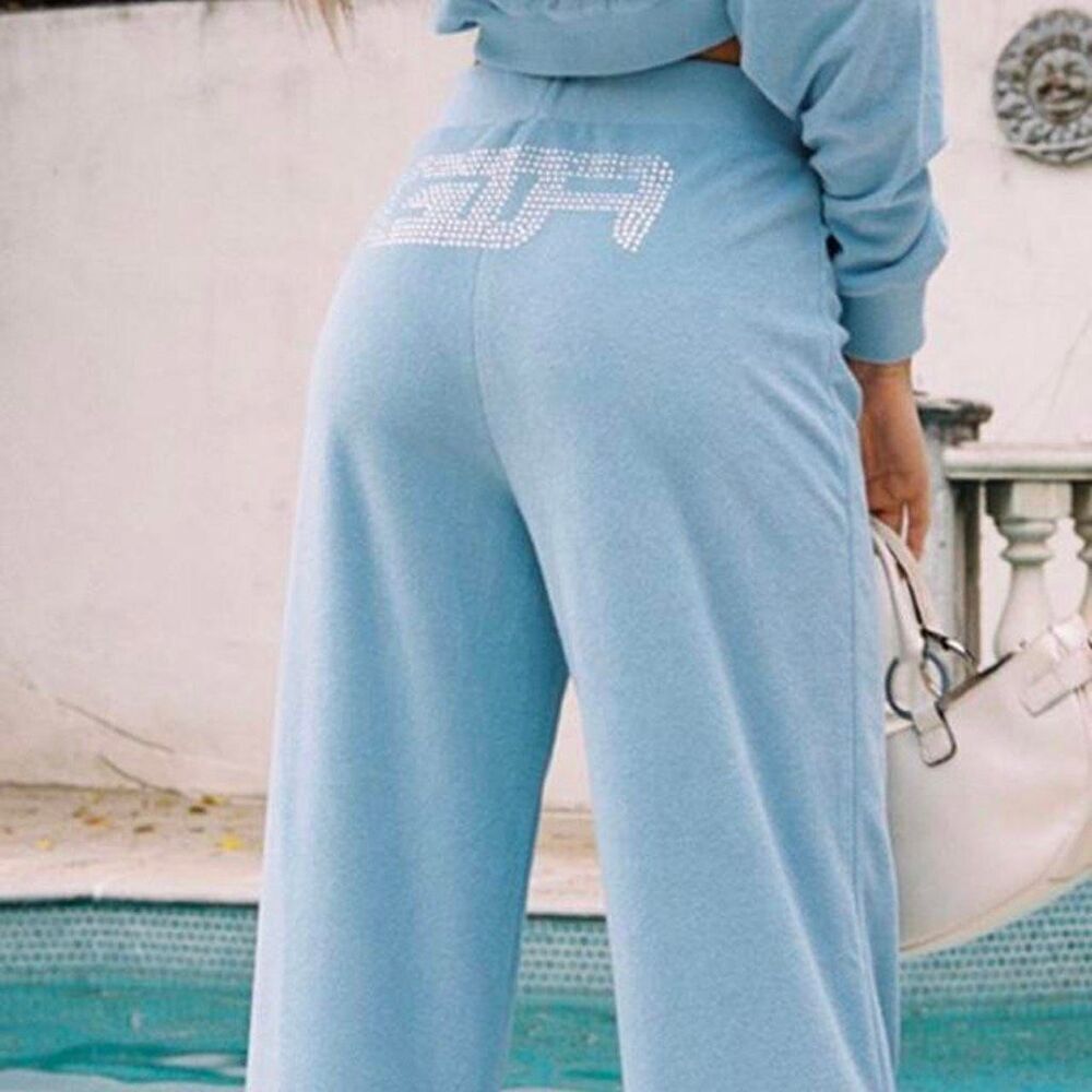 I.AM.GIA Blue Terry Cloth Rhinestone "GIA" Track Pants